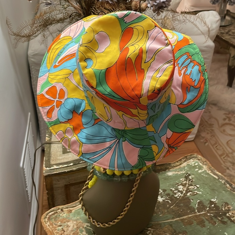 SUNHAT. Vintage mod patterned cotton hat. Made in Japan - Picture 12 of 12